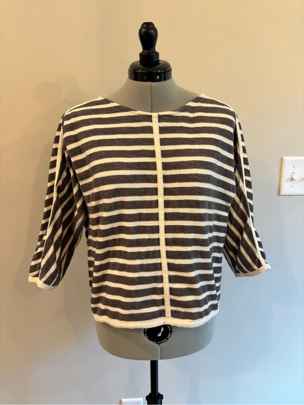 Madewell Gray and Cream Striped Knit Top